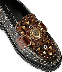 Kurt Geiger Mansion Patent Leather and Suede Studded Bit Buckle Loafers
