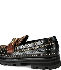 Kurt Geiger Mansion Patent Leather and Suede Studded Bit Buckle Loafers