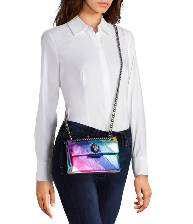 Kurt Geiger London Mini Kensington Metallic Rainbow Striped Crossbody Bag