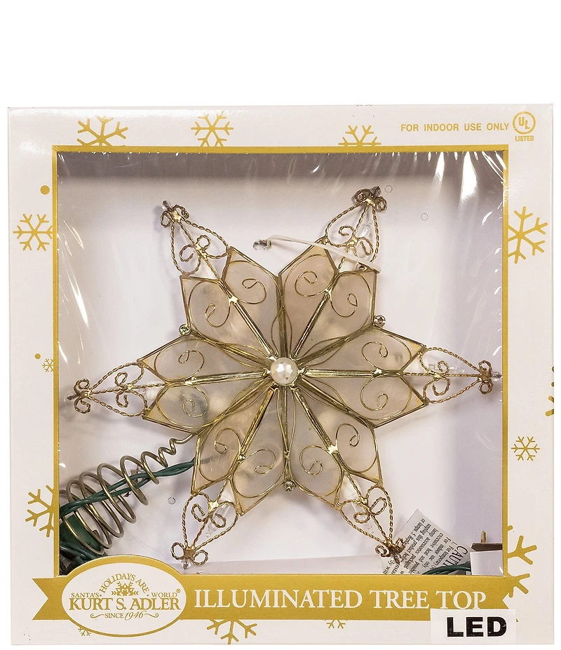 Kurt S. Adler 9.6#double; 10-Light LED Capiz Star With Twisted Scroll Accents Treetop