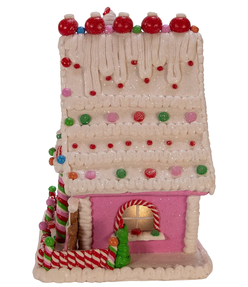 Kurt S. Adler Pink Battery-Operated Candy LED Gingerbread House Tabletop Decoration
