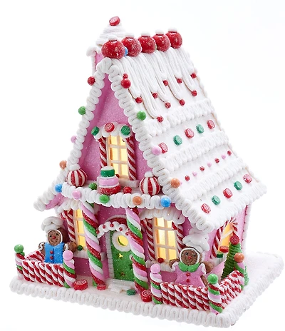 Kurt S. Adler Pink Battery-Operated Candy LED Gingerbread House Tabletop Decoration