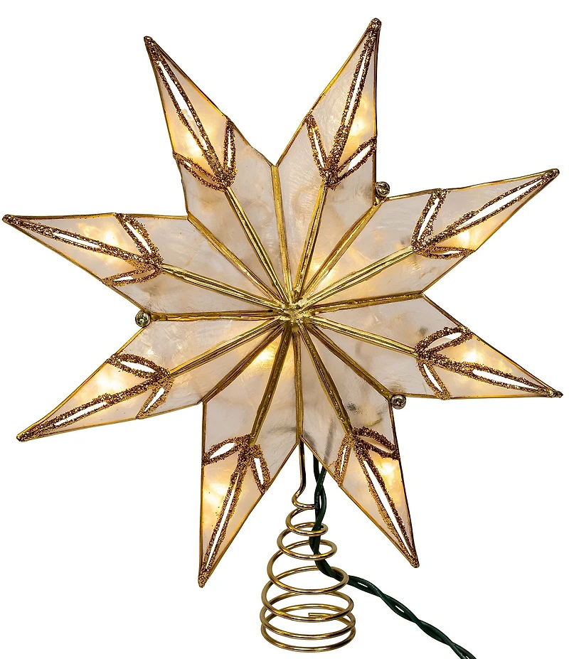 Kurt S. Adler 10-Light Gold With Glitter Finish Capiz Star Treetop