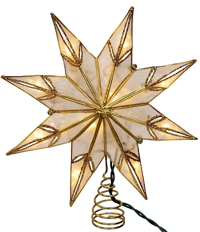 Kurt S. Adler 10-Light Gold With Glitter Finish Capiz Star Treetop