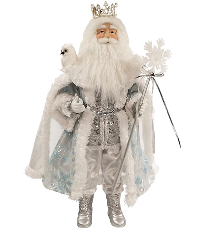 Kurt S. Adler Silver, White, and Lavender Blue Standing Santa With Owl Figurine, 21#double;