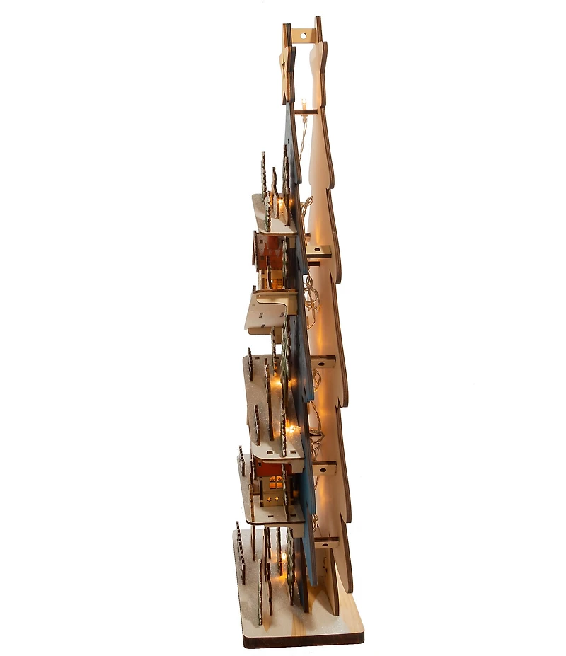 Kurt S. Adler Battery-Operated Light Up Wooden Christmas Tree with Village Scene Tabletop Decor