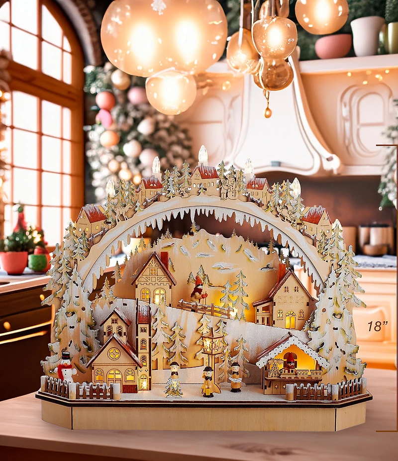 Kurt S. Adler Battery-Operated Lighted LED Wooden Village House With Ice Skiers