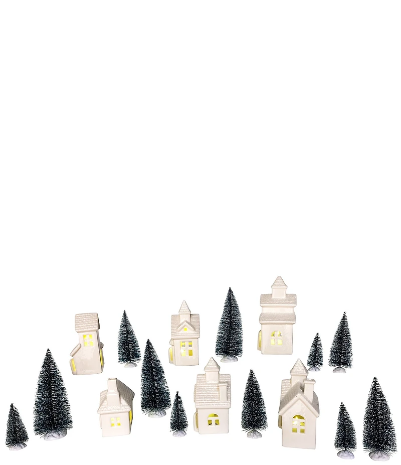 Kurt S. Adler Battery Operated Porcelain Lighted Houses, Trees & Candles, 24-Piece Set