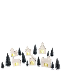 Kurt S. Adler Battery Operated Porcelain Lighted Houses, Trees & Candles, 24-Piece Set