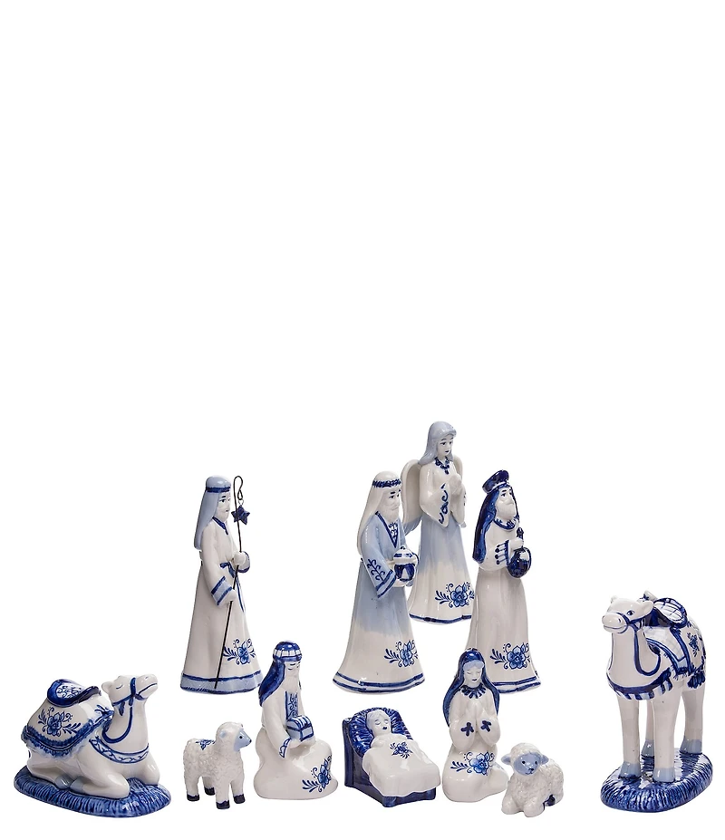 Kurt S. Adler Porcelain Delft Blue Nativity Set, 11 Pieces