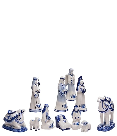 Kurt S. Adler Porcelain Delft Blue Nativity Set, 11 Pieces
