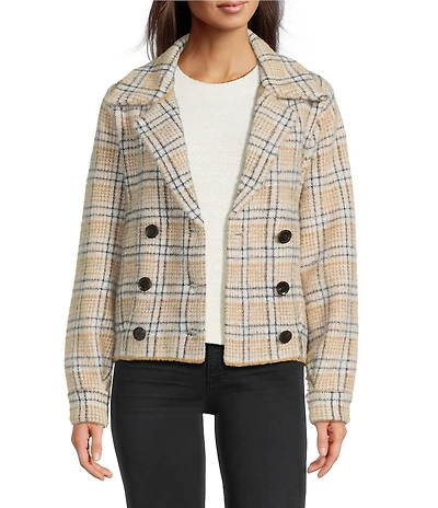 KUT from the Kloth Aaliyah Knit Checkered Notch Collar Long Sleeve Double Breast Coat Jacket