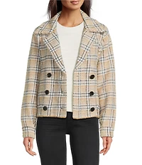 KUT from the Kloth Aaliyah Knit Checkered Notch Collar Long Sleeve Double Breast Coat Jacket