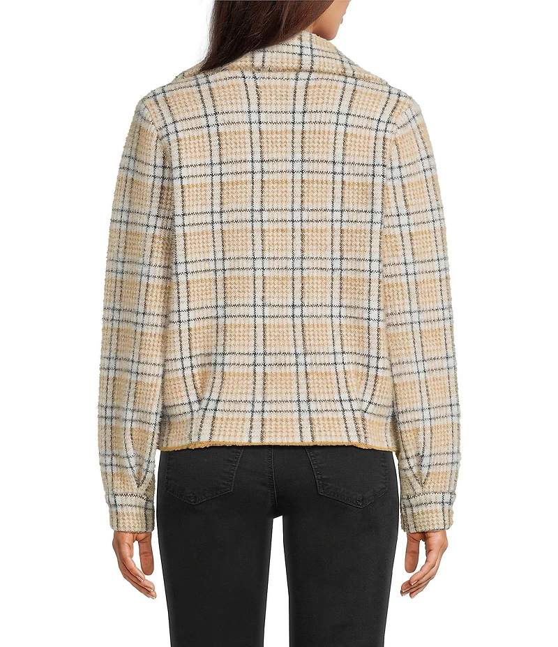 KUT from the Kloth Aaliyah Knit Checkered Notch Collar Long Sleeve Double Breast Coat Jacket