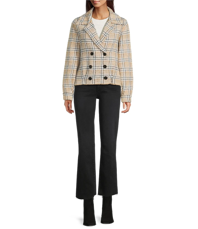 KUT from the Kloth Aaliyah Knit Checkered Notch Collar Long Sleeve Double Breast Coat Jacket