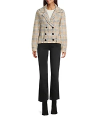KUT from the Kloth Aaliyah Knit Checkered Notch Collar Long Sleeve Double Breast Coat Jacket
