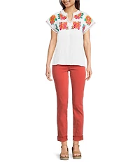 KUT from the Kloth Amy Denim Double Button Ankle Straight Leg Roll Up Cuff Jeans