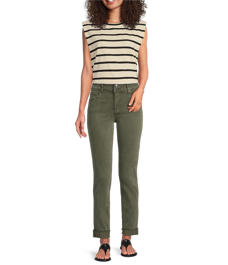 KUT from the Kloth Amy Denim Double Button Ankle Straight Leg Roll Up Cuff Jeans