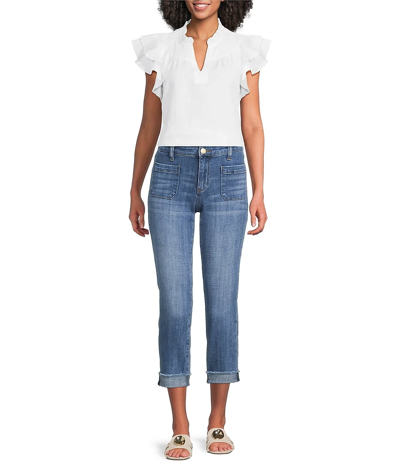 KUT from the Kloth Amy Mid Rise Straight Leg Cropped Cuffed Jeans