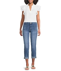 KUT from the Kloth Amy Mid Rise Straight Leg Cropped Cuffed Jeans