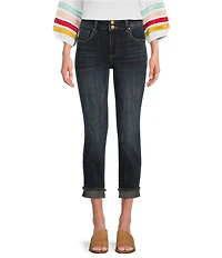 KUT from the Kloth Amy Stretch Denim High Rise Straight Leg Double Button Cropped Jeans