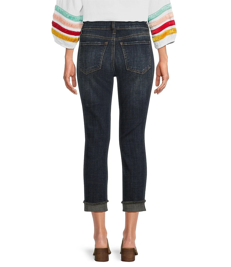 KUT from the Kloth Amy Stretch Denim High Rise Straight Leg Double Button Cropped Jeans