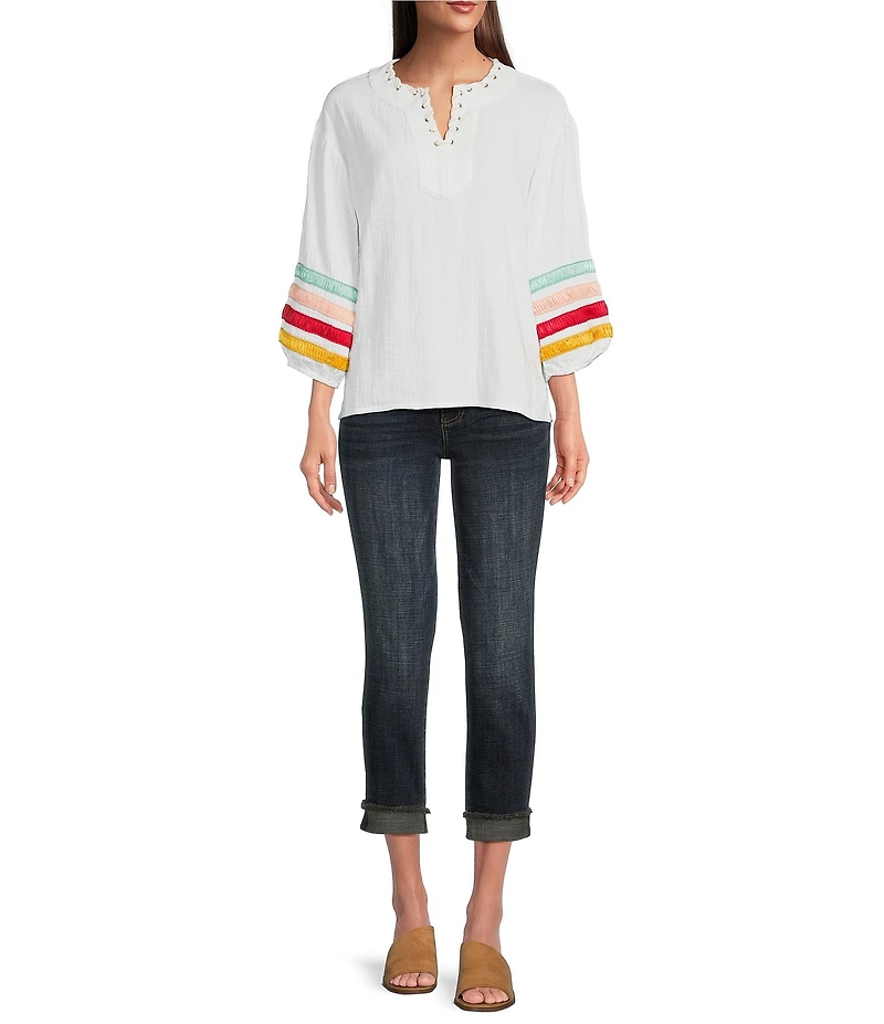 KUT from the Kloth Amy Stretch Denim High Rise Straight Leg Double Button Cropped Jeans