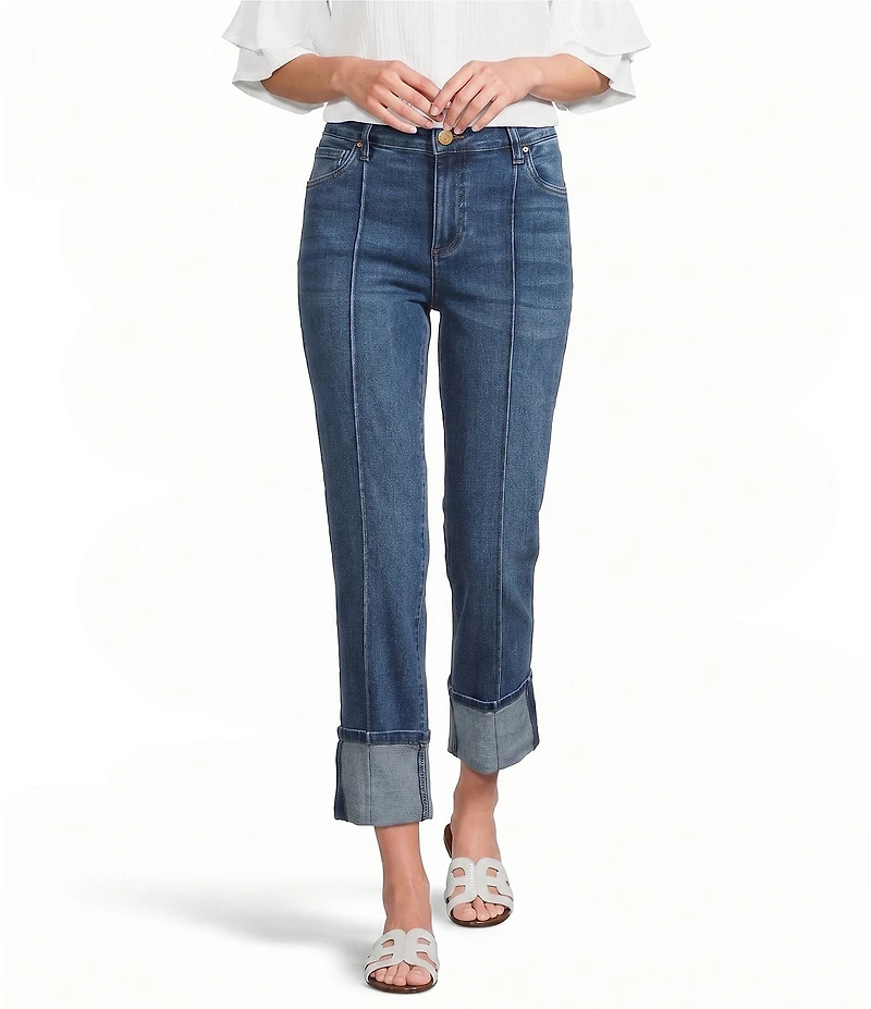 KUT from the Kloth Amy Stretch Denim Mid Rise Straight Leg Cuffed Hem Jeans
