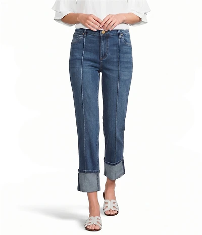 KUT from the Kloth Amy Stretch Denim Mid Rise Straight Leg Cuffed Hem Jeans