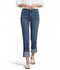 KUT from the Kloth Amy Stretch Denim Mid Rise Straight Leg Cuffed Hem Jeans