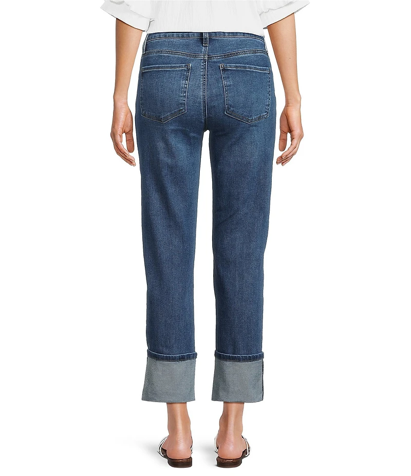 KUT from the Kloth Amy Stretch Denim Mid Rise Straight Leg Cuffed Hem Jeans