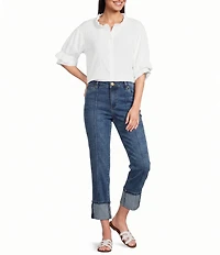 KUT from the Kloth Amy Stretch Denim Mid Rise Straight Leg Cuffed Hem Jeans