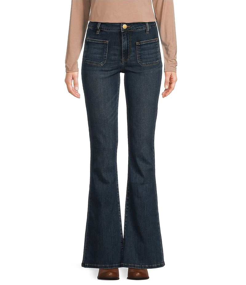 Kut from the Kloth Ana Stretch Denim Flare Leg High Waisted Patch Pocket Jean