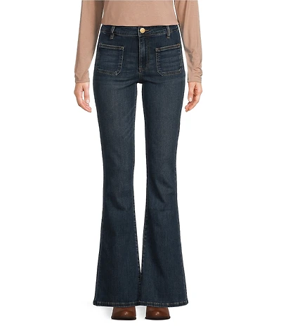 Kut from the Kloth Ana Stretch Denim Flare Leg High Waisted Patch Pocket Jean