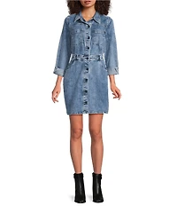 KUT from the Kloth Arlington Stretch Denim Point Collar Long Sleeve Button Down A-Line Dress