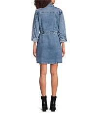 KUT from the Kloth Arlington Stretch Denim Point Collar Long Sleeve Button Down A-Line Dress