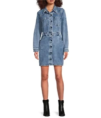KUT from the Kloth Arlington Stretch Denim Point Collar Long Sleeve Button Down A-Line Dress