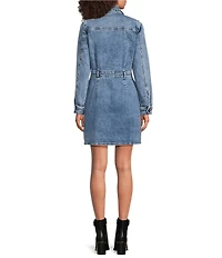 KUT from the Kloth Arlington Stretch Denim Point Collar Long Sleeve Button Down A-Line Dress