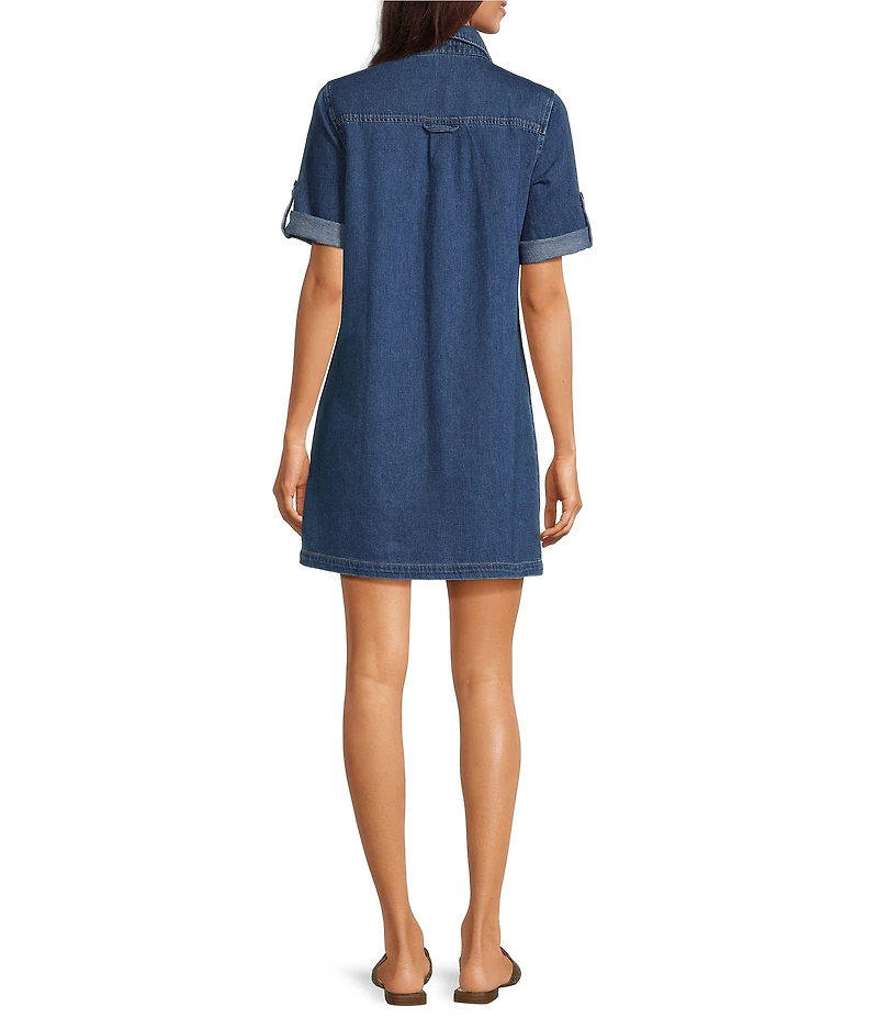 KUT from the Kloth Eliza Point Collar Short Roll-Tab Sleeve Button Front Denim Dress