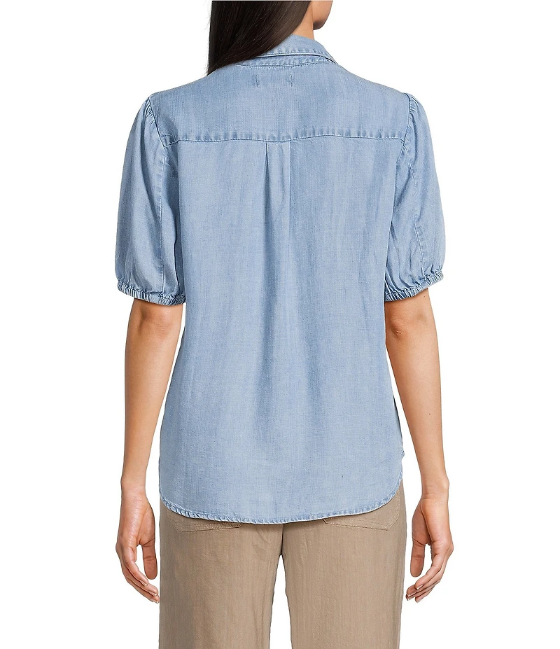 KUT from the Kloth Harriet Point Collar Short Ballon Sleeve Button Down Top