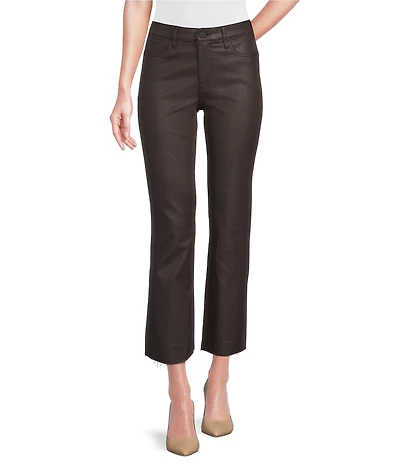 KUT from the Kloth Kelsey Coated Denim High Rise Flare Leg Raw Hem Jeans