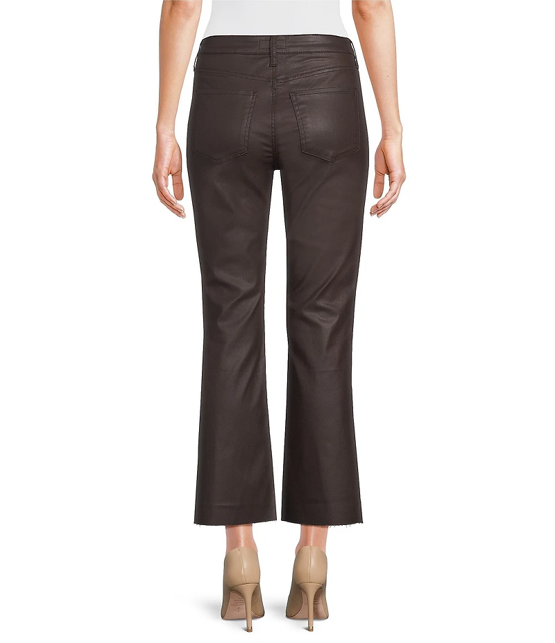 KUT from the Kloth Kelsey Coated Denim High Rise Flare Leg Raw Hem Jeans