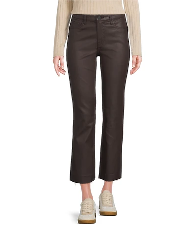 KUT from the Kloth Kelsey Coated Denim High Rise Flare Leg Raw Hem Jeans