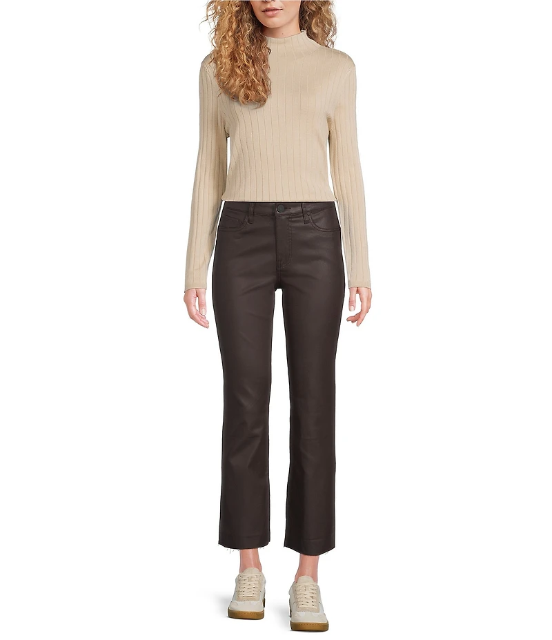 KUT from the Kloth Kelsey Coated Denim High Rise Flare Leg Raw Hem Jeans