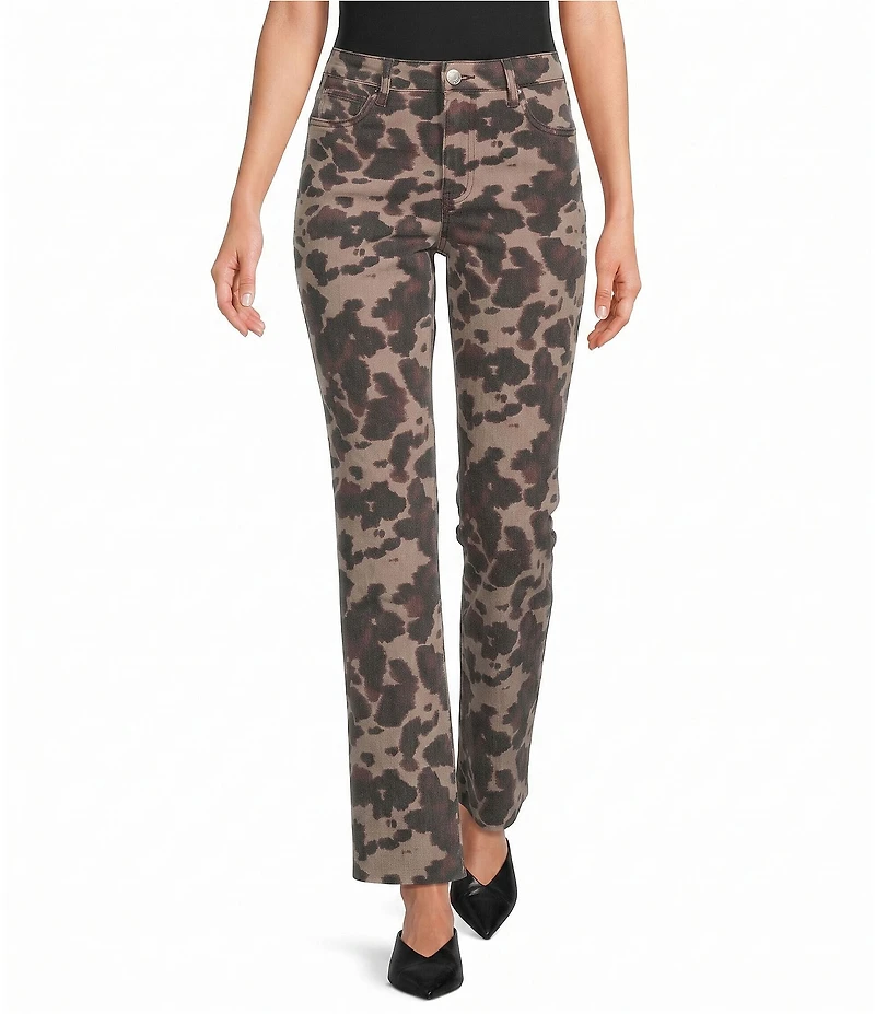 KUT from the Kloth Kelsey Cow Print Stretch Twill High Rise Boot Cut Ankle Jeans
