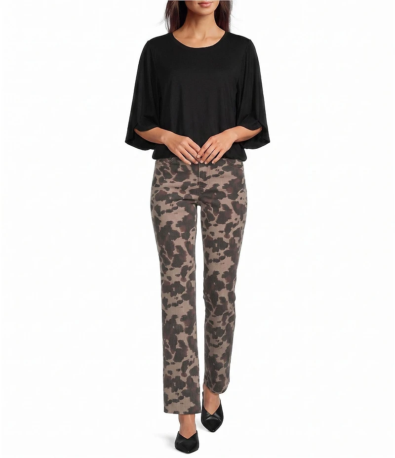 KUT from the Kloth Kelsey Cow Print Stretch Twill High Rise Boot Cut Ankle Jeans