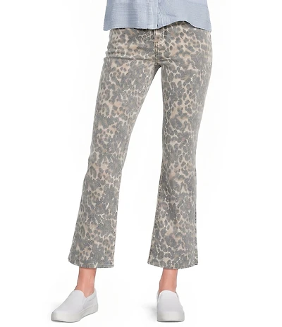 KUT from the Kloth Kelsey Denim Animal Print High Rise Flare Leg Crop Length Jeans