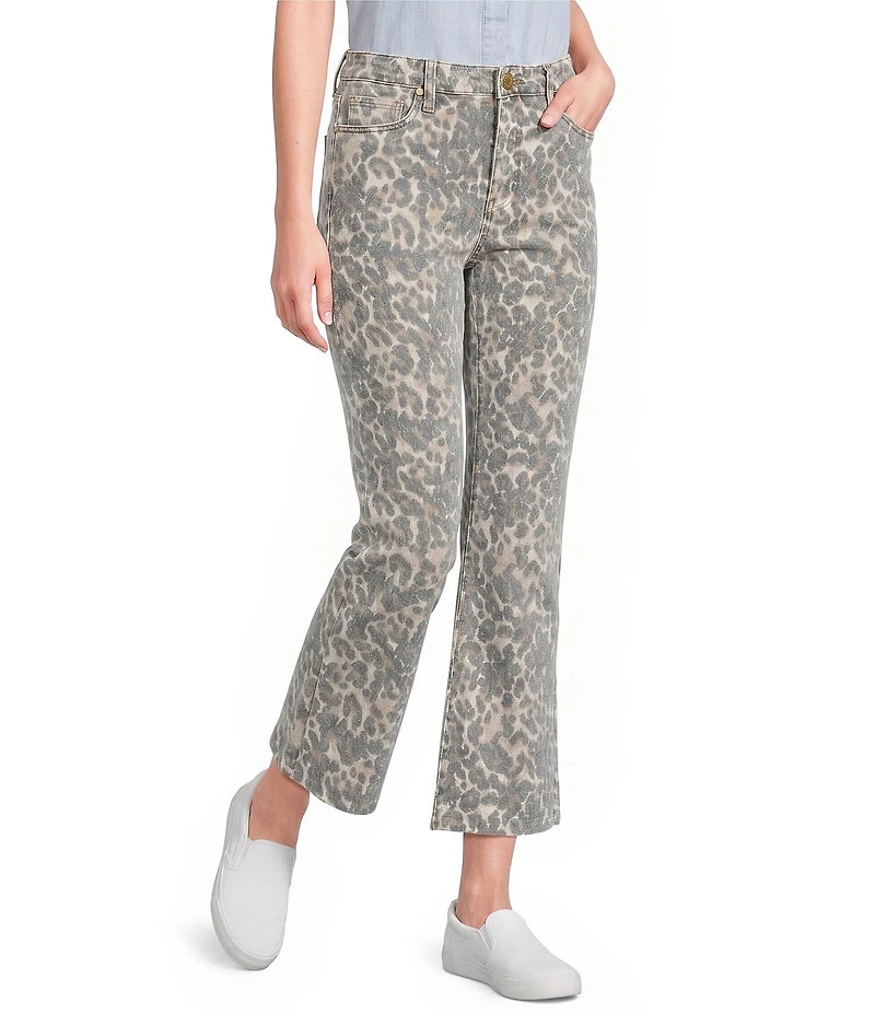 KUT from the Kloth Kelsey Denim Animal Print High Rise Flare Leg Crop Length Jeans