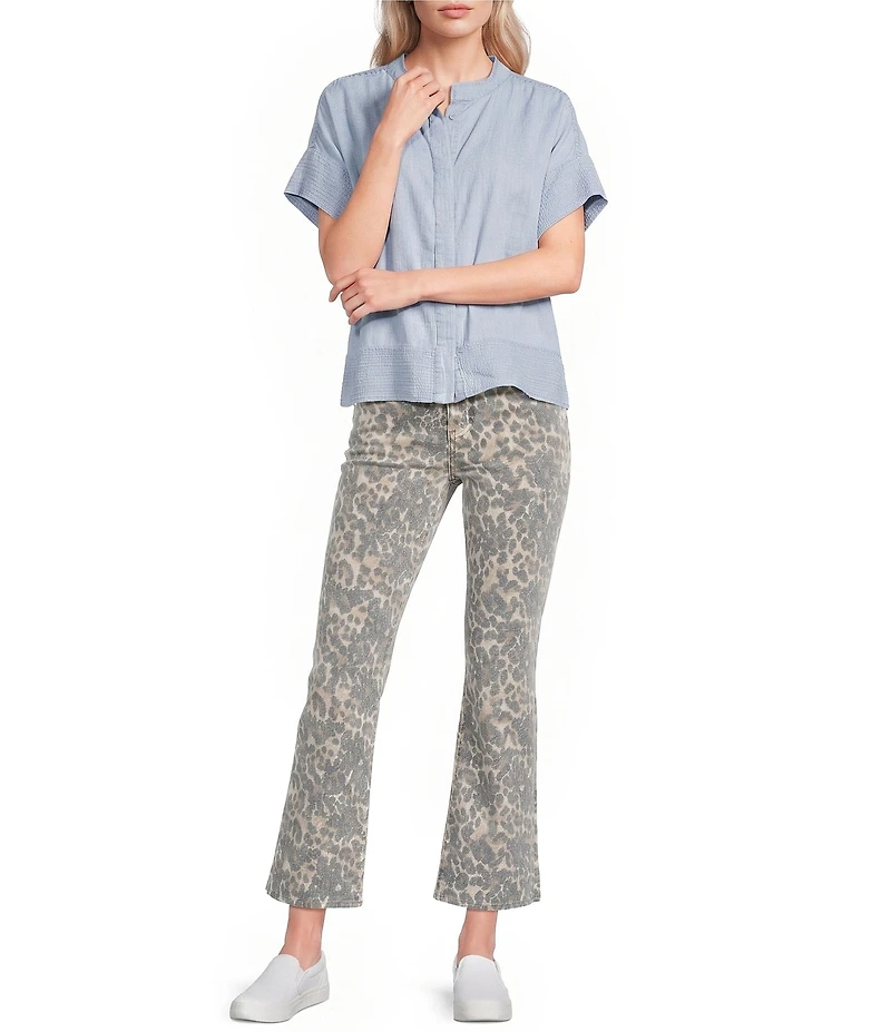 KUT from the Kloth Kelsey Denim Animal Print High Rise Flare Leg Crop Length Jeans
