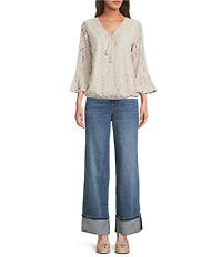 KUT from the Kloth Meg High Rise Wide Leg Cuffed Hem Jeans